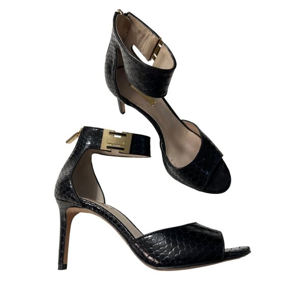 Louise Et Cie Leather Snake Ankle Strap Heels 8 - Picture 2 of 13